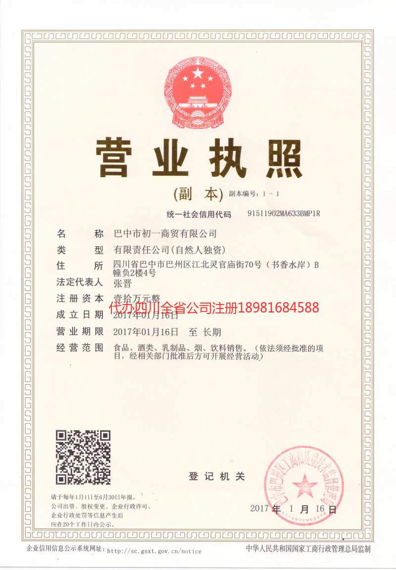 洪雅洪雅初一商贸有限公司